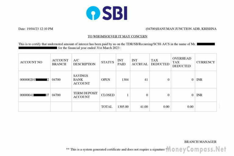 How To Get Fixed Deposit Interest Certificate From Sbi Money Compass 7006